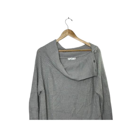 89th + Madison Gray Oversized Cowlneck Side Snap Knit Sweater Women's XL - Picture 3 of 8